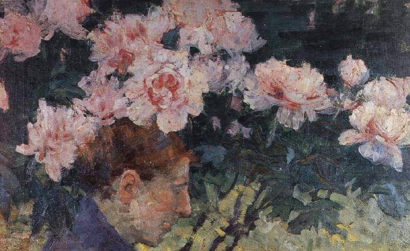 John Russell Rhododendrons and head of a woman oil painting image